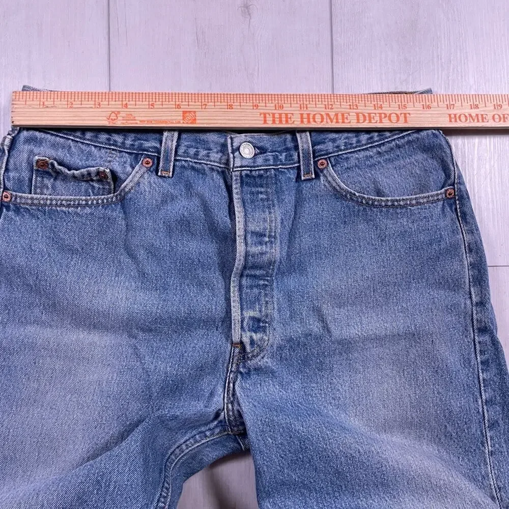 Levis Jeans 501 Premium Mens 36x26* (hemmed) Blue Distressed Buttonfly VTG